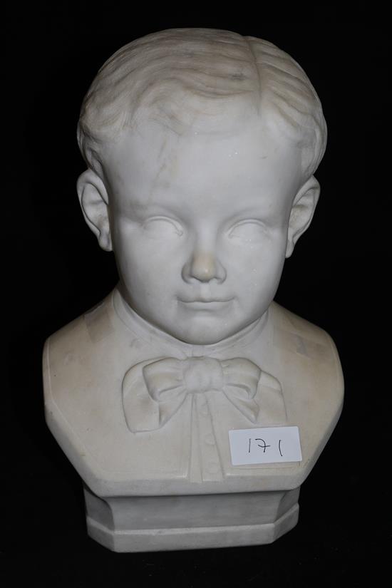 A French carved white marble bust of a boy, c.1900, 15in.